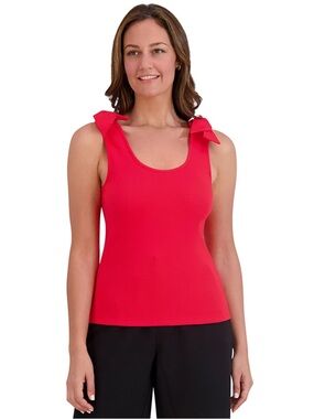 NWT XL French Connection Red Bow Strap Ribbed Tank Top Holiday Romantic Feminine